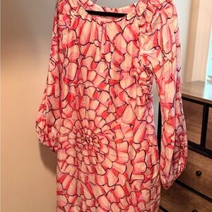 Lilly Pulitzer 100% Silk Pink Floral Long Sleeve Shift Dress